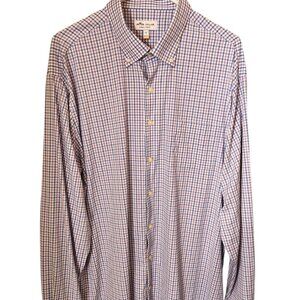 Peter Millar Summer Comfort Shirt Mens Size XL Purple Blue White Check Plaid